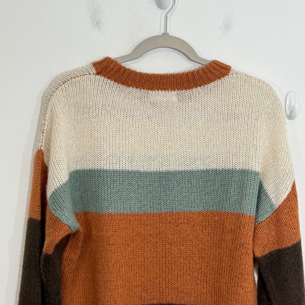 Becaal Womens Striped Sweater M Orange Boho Earthy Casual Knit Crewneck - Picture 6 of 12